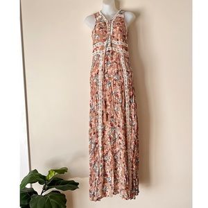 Tan Floral Boho Maxi Dress